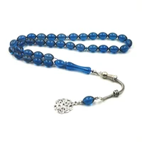 blue tasbih 33 resin beads metal tassel special color islam bracelet blue mans muslim rosary