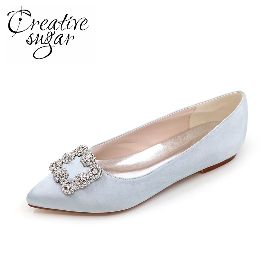 Женская атласная брошь на плоской подошве с острым носком|women flats|slip onflats women |