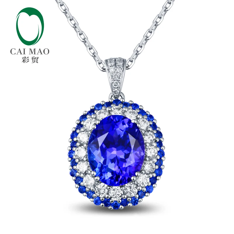 Caimao ювелирные изделия 18kt белого золота 8x10 мм овальным вырезом 3.19ct Танзанит натурального алмаза и сапфирами кулон для помолвки