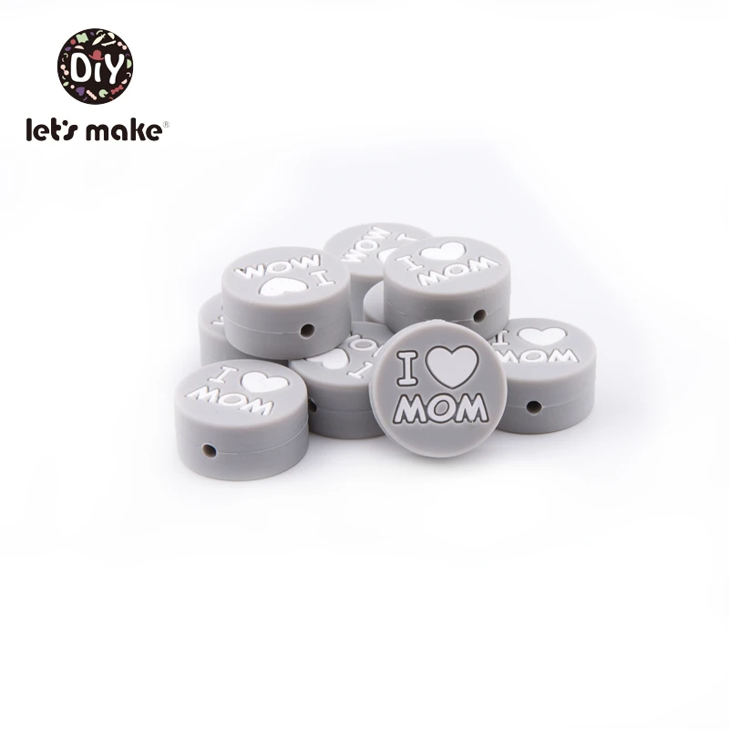 

5pcs Silicone Beads "I Love Mom" Teething Beads DIY Pacifier Clip Chain BPA Free Food Grade Safe And Soft Silicone Teethers