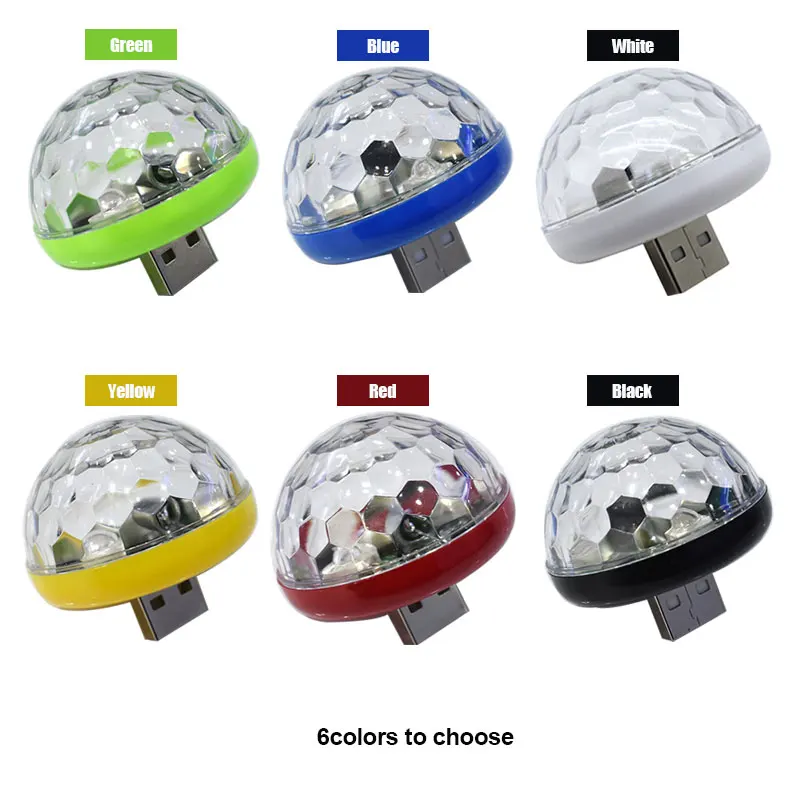 Автомобильная USB диджейская лампа цветные RGB атмосферные огни Волшебный шар