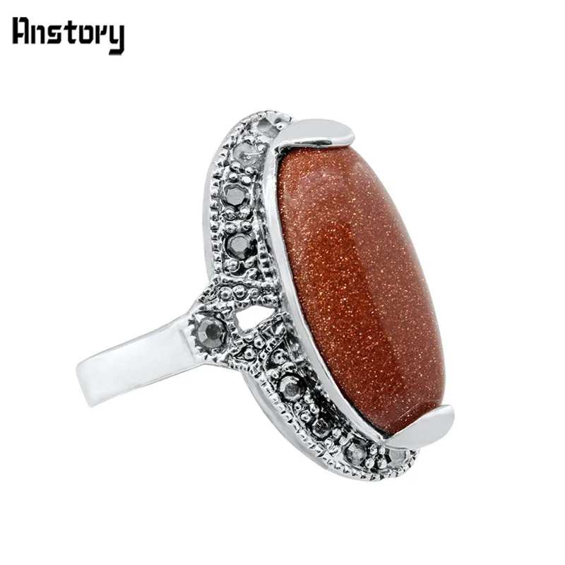 Овальный Золотой Sandy камень горный хрусталь Кольца для Для женщин Античная