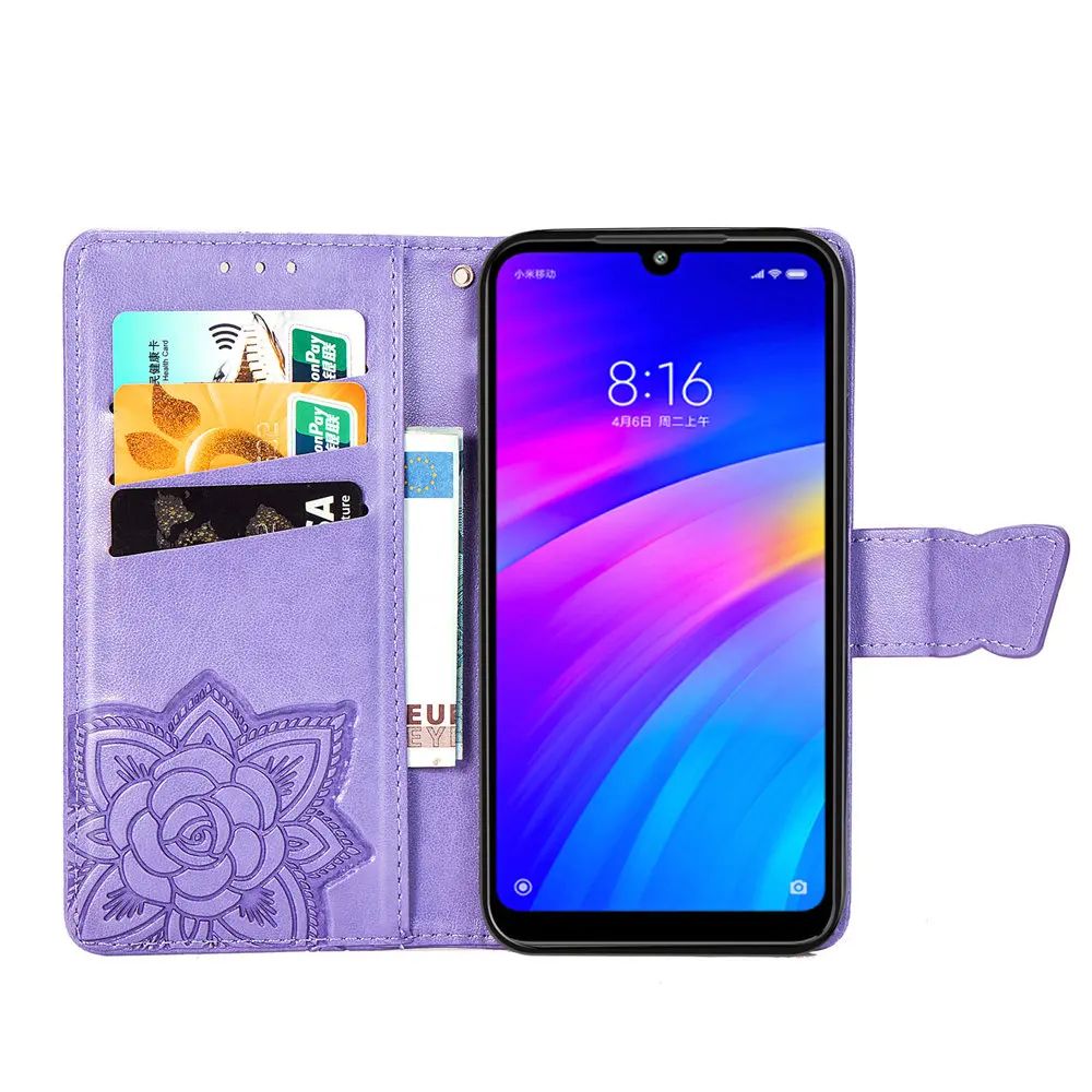 Кожаный чехол для телефона с тиснением в виде бабочек и цветов для Xiaomi Redmi 6A Go Note 5 Plus 6 Pro 7, откидной Чехол-бумажник с ремешком