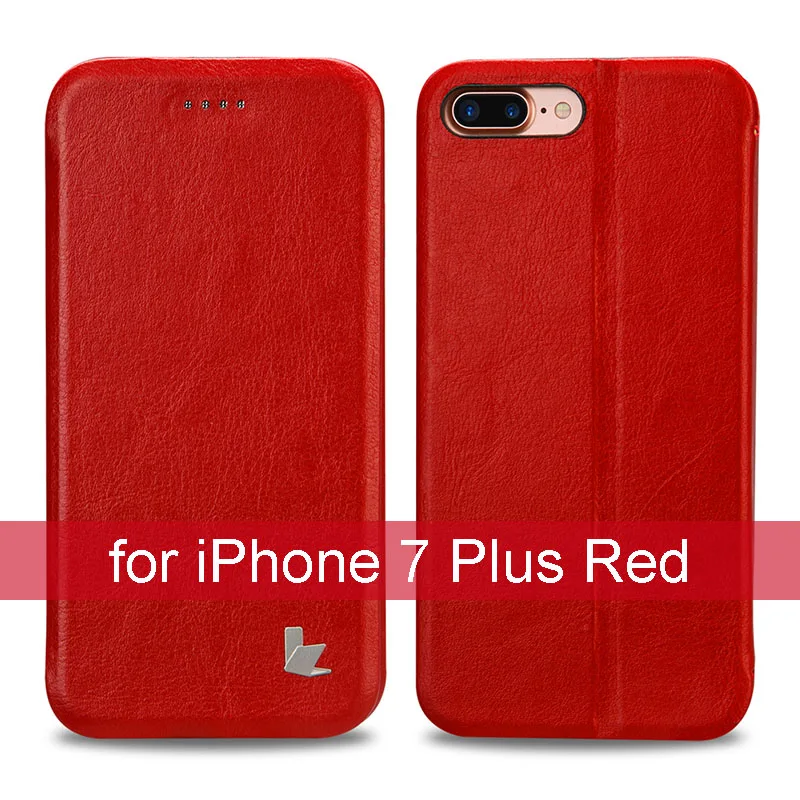 Jisoncase Флип Смарт обложка для iPhone 7 Plus кронштейн Премиум кожа обложка магнит Телефон чехол на айфон 7 плюс 5.5 дюймовый Расширенная PU искусственная кожа - Цвет: Red for i7 plus
