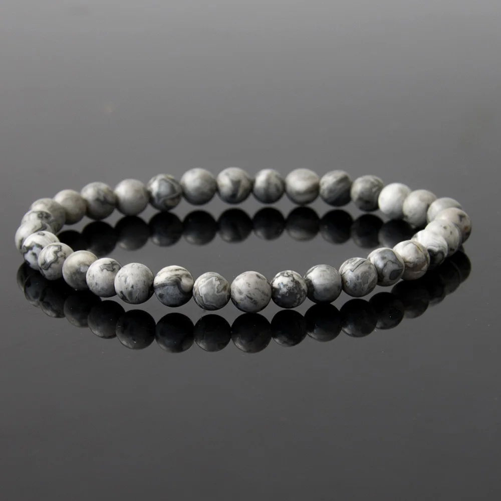 Натуральный Камень Чакра серая карта камень нитка браслет для женщин 6/8 мм бусины