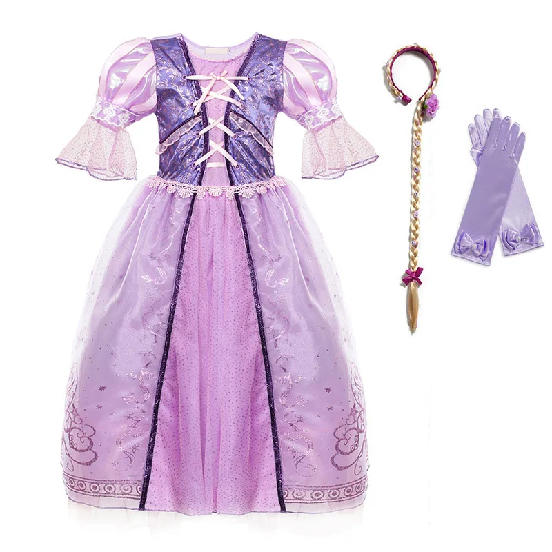 Little Girls Rapunzl Dress Children Fantasy Cosplay Costume with Ribbons Kids Halloween Party Clothes Princess Purple | Детская одежда
