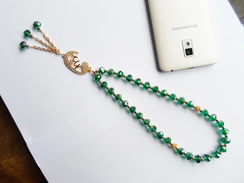 Малахит Зеленый Кристалл мусульманский кулон аксессуары tasbih молитва бусы