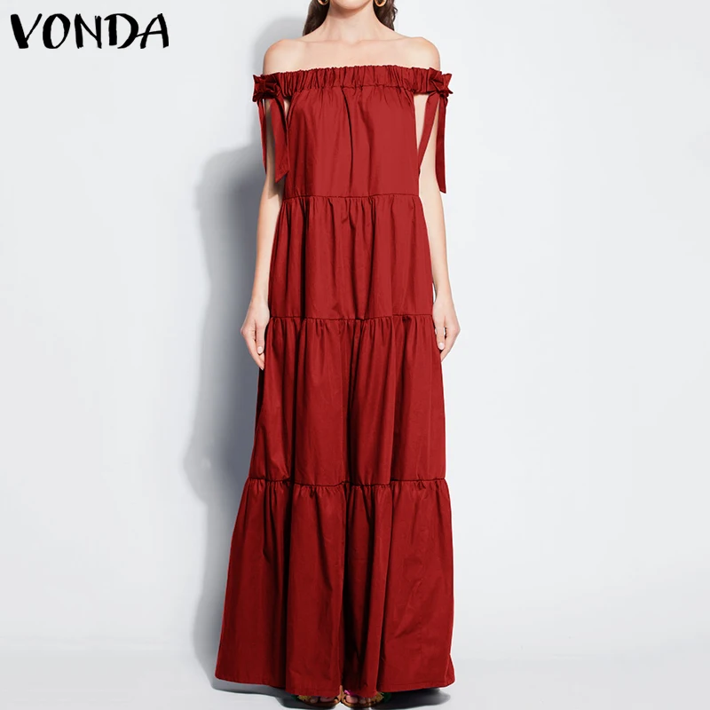 VONDA женские богемные платья 2019 летние сексуальные с открытыми плечами без