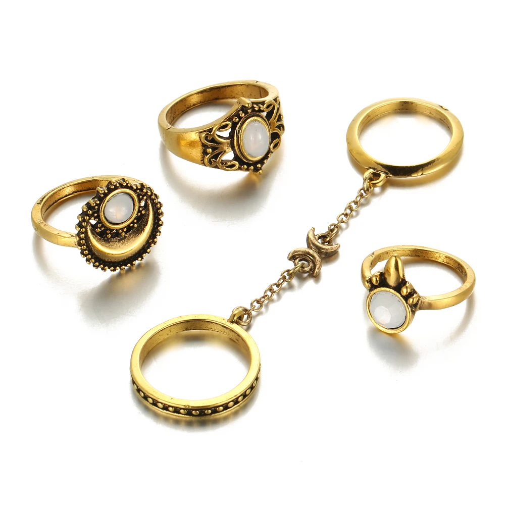 Женский комплект колец с опалом IF ME этнический в форме турецкой Луны и солнца