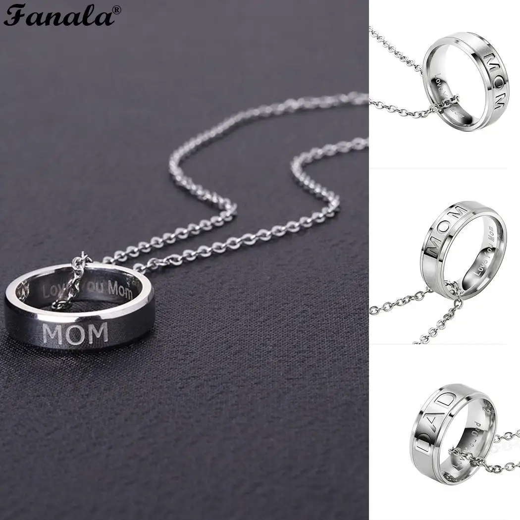 Steel Father's Pendant Necklace Engraved Stainless Letter Day Mom Love Round Dad | Украшения и аксессуары