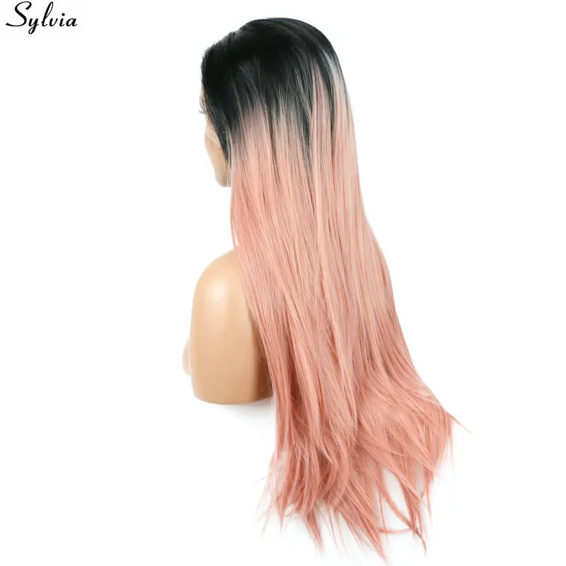 Sylvia 1B черный корень Ombre пастельный розовый длинные шелковистые прямые кружевные
