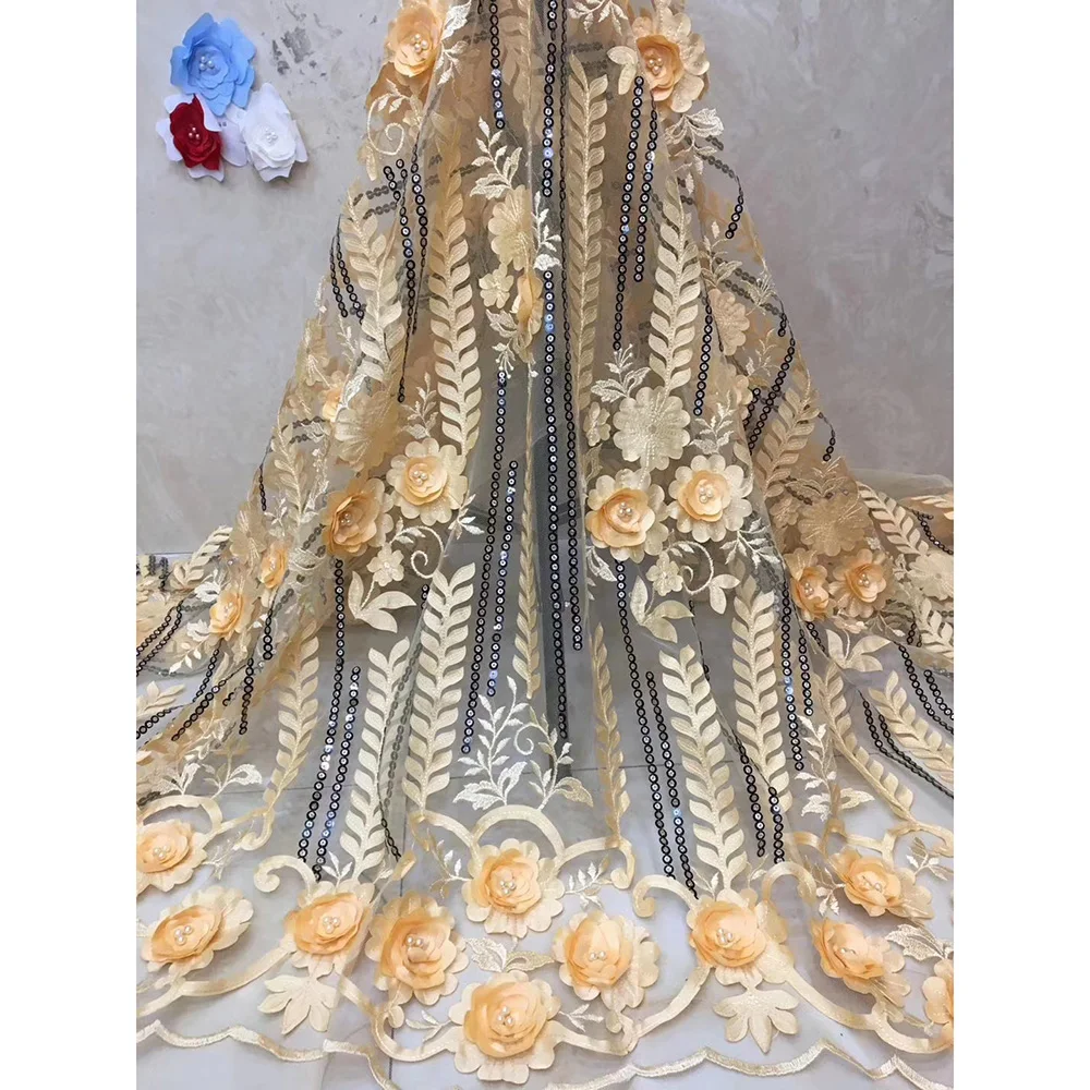 Белая свадебная кружевная ткань 3d высокого качества нигерийская для свадьбы