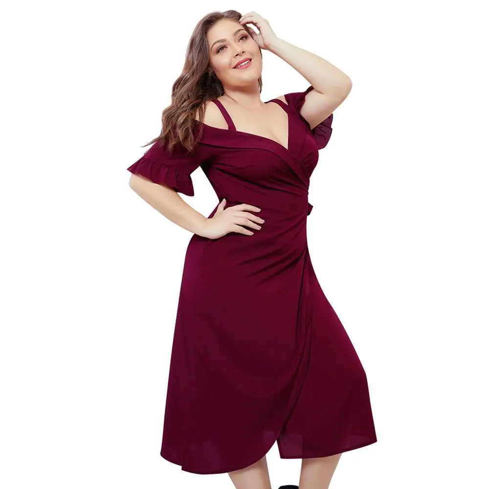 2019 размера плюс модное элегантное платье с открытыми плечами и воланом летнее