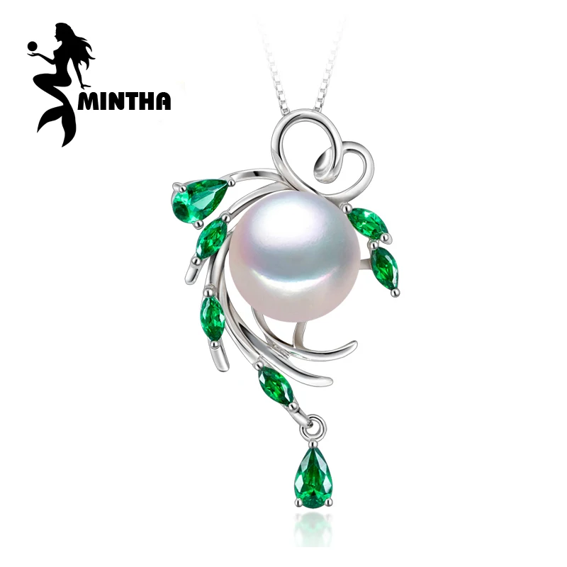 Ожерелье MINTHA из серебра 925 пробы с цветком и изумрудом, Жемчужное ювелирное ожерелье, жемчужная подвеска для женщин, богемное ожерелье