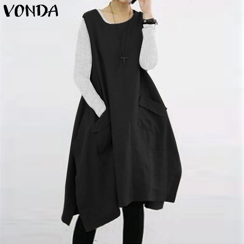 Богемное летнее праздничное платье VONDA, женское платье средней длины с разрезом и асимметричным подолом без рукавов, повседневное свободное платье размера плюс Femininas