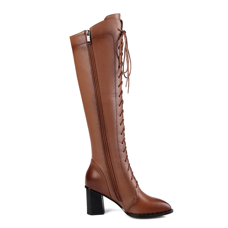 Женские сапоги до колена FUN VILLE модные из искусственной кожи и натуральной