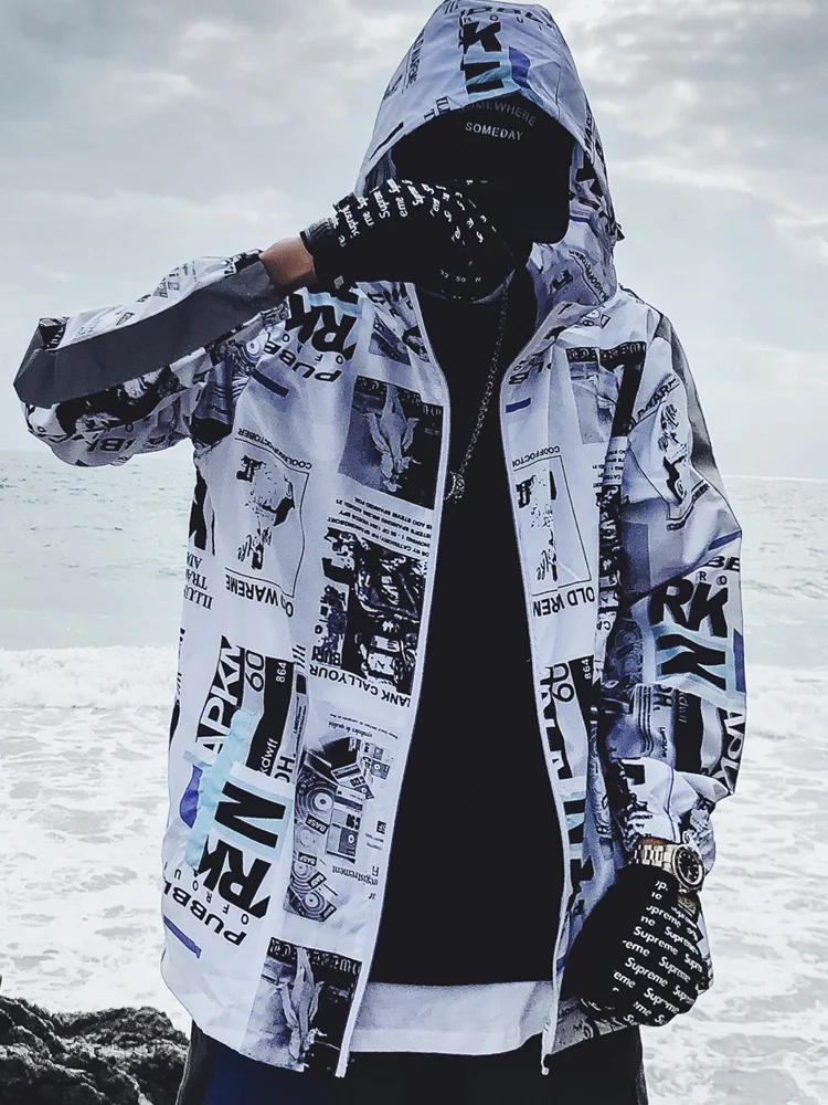 Мужская повседневная куртка в стиле ретро с принтом Свободное пальто хип-хоп