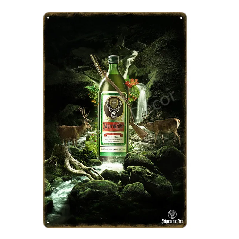 YD0021 Спиртовой напиток Jagermeister голова оленя плакат Классическая Настенная Наклейка домашний бар Декор винтажная металлическая табличка виски вино жестяная вывеска YD002 - Цвет: YD0021