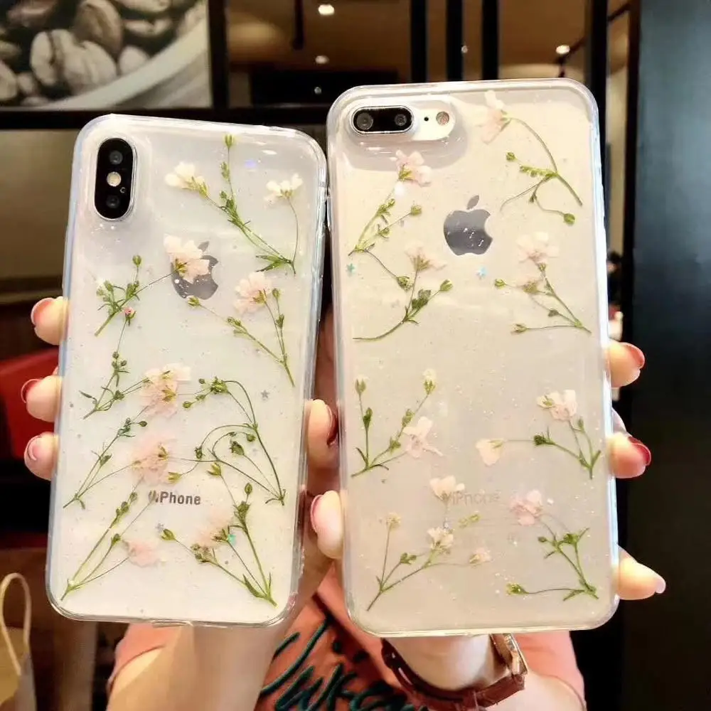 Настоящий высушенный чехол с цветами для iPhone XS Max XR 6 6S 7 8 Plus X прозрачный мягкий ТПУ