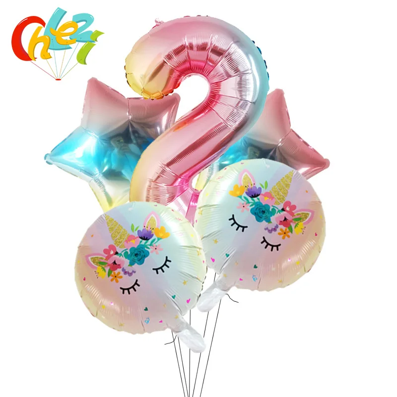 2 5 шт., 1, 2, 3 цифры, вечерние украшения на день рождения, Globos, подарки для маленьких девочек и мальчиков, рисунок единорога из мультфильма, гелиевые шары, детская игрушка для шоу - Цвет: 2