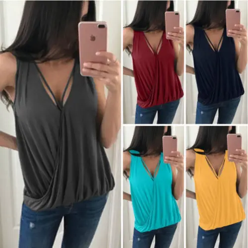 Fashion Women V-Neck Summer Blouses Top Sleeveless Blouse Casual Tops Shirt |