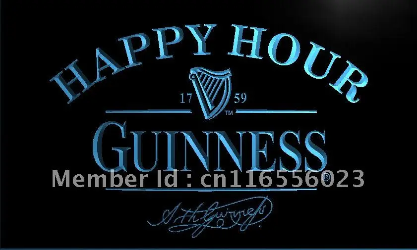 LA614- Guinness пиво в Счастливый час Bar светодиодсветодиодный неоновая световая