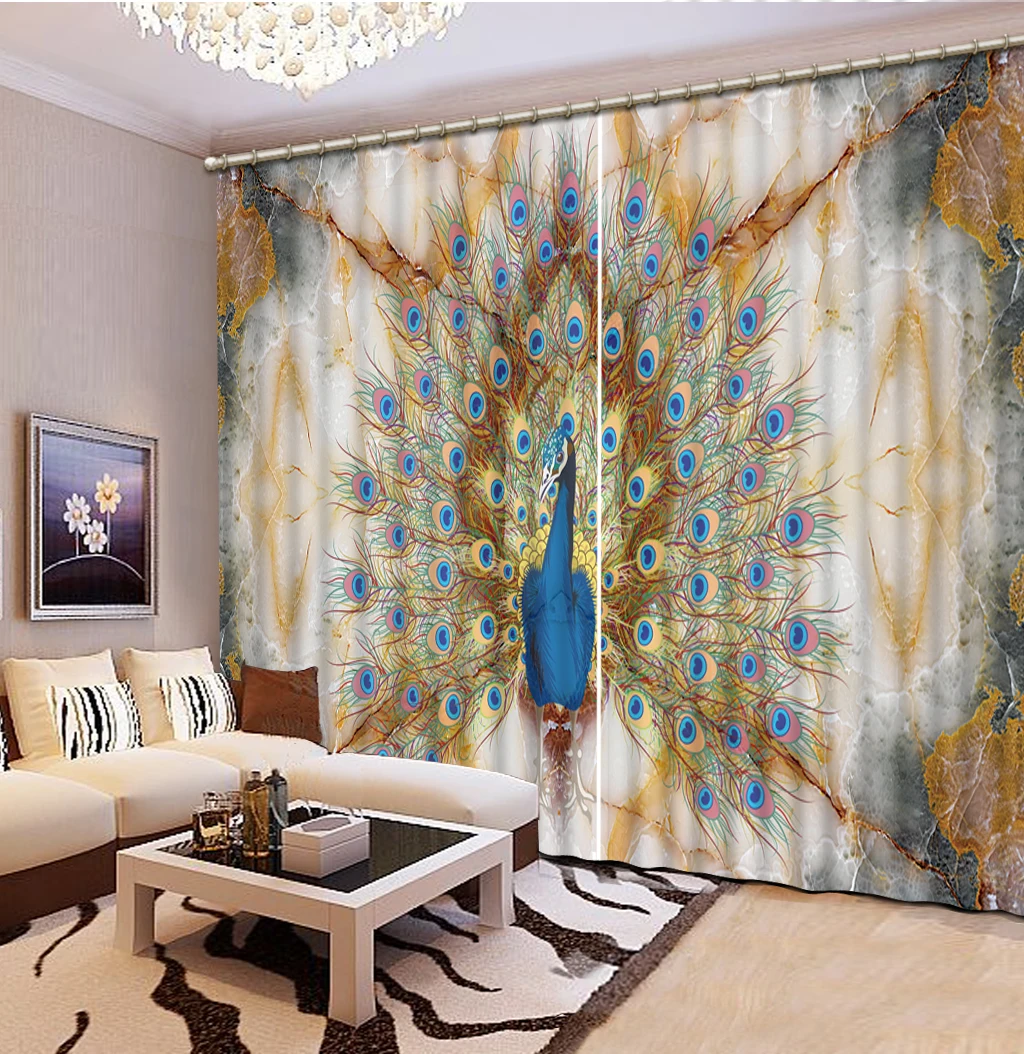 

customize Peacock marble 3D window curtains Living room bedroom hotel sound proof curtain