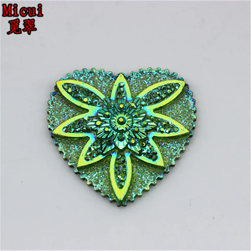 Micui 20pcs 30mm AB Color Resin Rhinestones Flat Back Heart Gems Button For Clothes Dress Crafts Garment decoration ZZ529 | Дом и сад