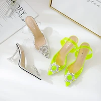 2019 explosions sunflower sexy crystal wine glass and pointed high heeled fine heeled sandals for women