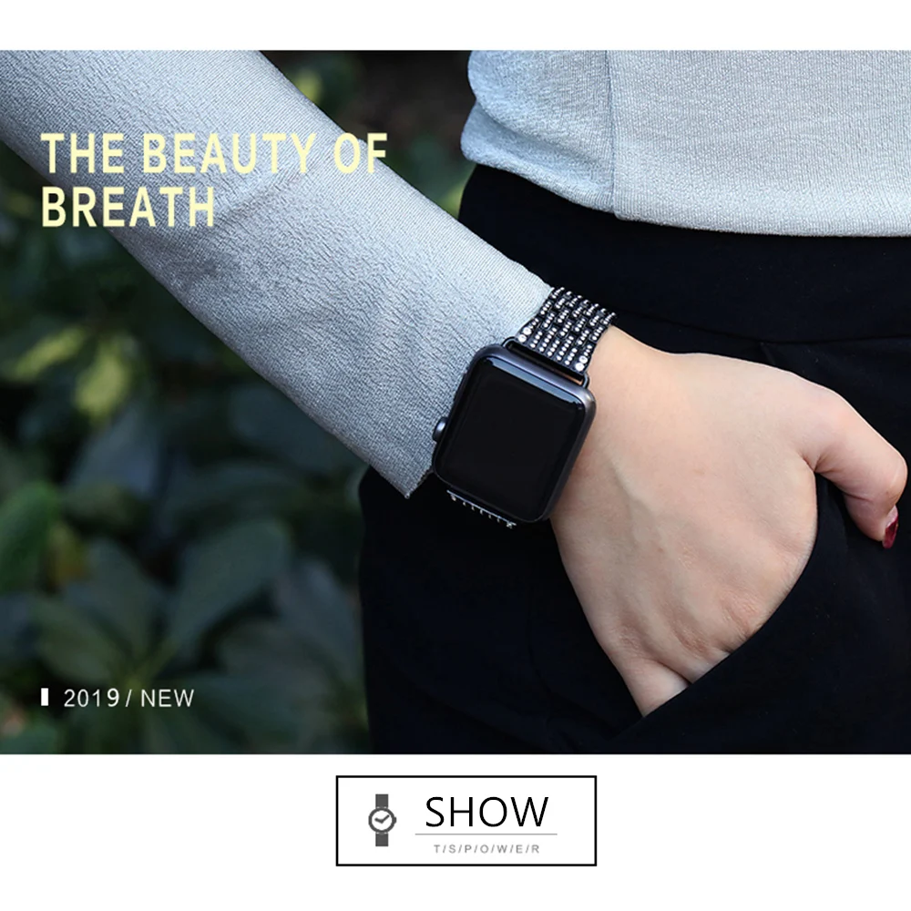 Bling Ремешок для наручных часов Apple watch версии 40 мм 44 iWatch ремешок 38 42 со стразами из