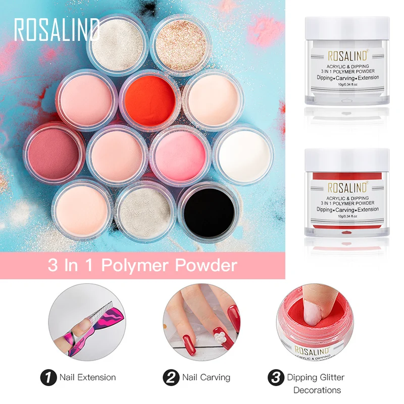 ROSALIND 3 в 1 порошок кристаллический акриловый наращивание ногтей строитель