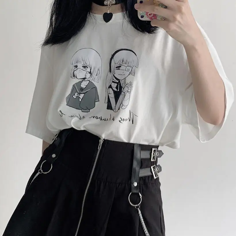 Футболка женская черная/белая свободная с коротким рукавом и круглым вырезом