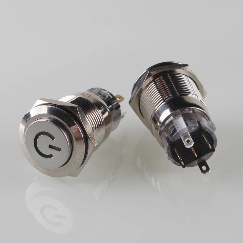 19mm High Head Push Button Switch Waterproof Power Symbol Led Self locking Momentary with Free Connector | Обустройство дома