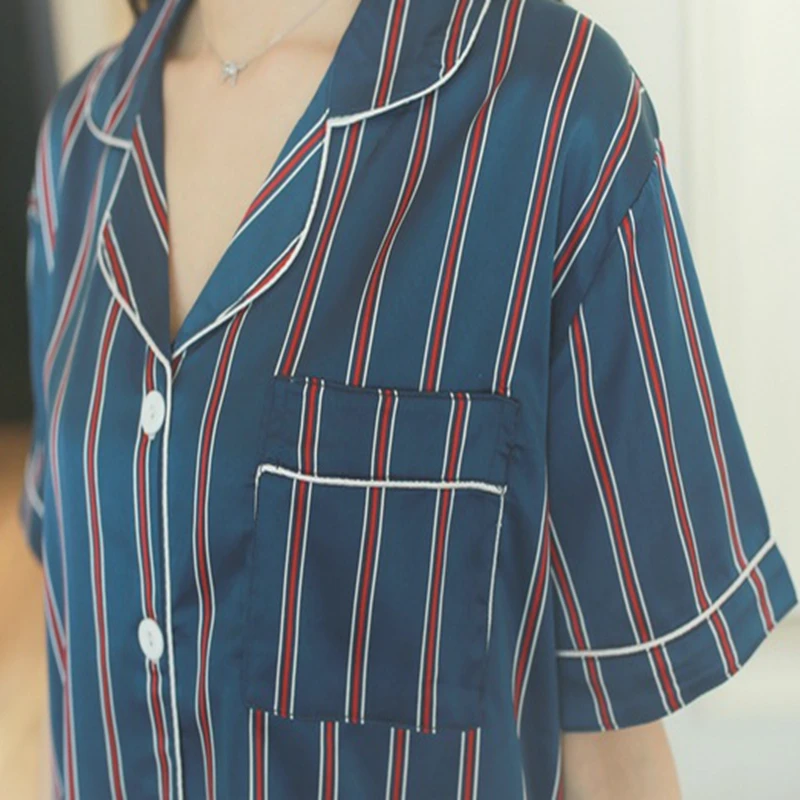 Новинка 2018 г. с короткими рукавами Короткие штаны шелка в полоску рубашка