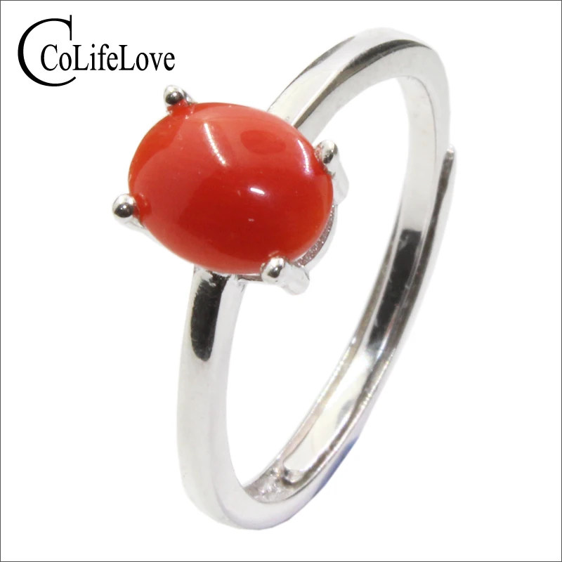 

CoLife Jewelry Hotsale 925 Silver Precious Coral Ring for Party 4mm*6mm 5mm*7mm 6mm*8mm Natural Red Coral Silver Ring