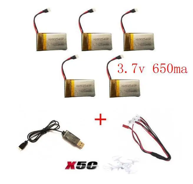 YUKALA x5c x5sc x5sw RC Квадрокоптер rc Дрон 3,7 в 650 мАч литий-полимерный аккумулятор с USB зарядным кабелем 3,7 в 650 мАч