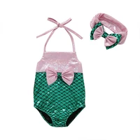 summer beach toddler kids baby girl clothes mermaid swimwear one piece swimsuit bow bikini bathing suit beachwearheadbands set