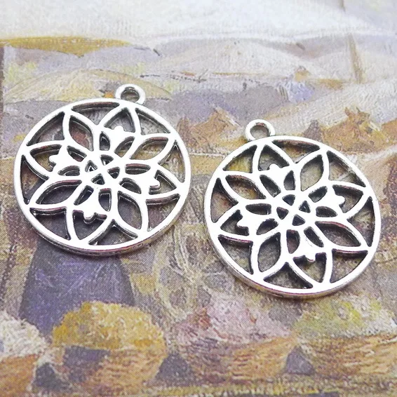 

40pcs Charm Flower net Dreamcatcher pendants 20*22mm Antique silver Handmade Jewelry Making DIY Supplies Alloy accessories Hot