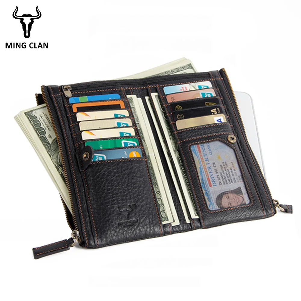 Genuine Leather Women Wallet Female Long Clutch Lady Wallets Portomonee Rfid Luxury Brand Money Bag Magic Zipper Coin Purse