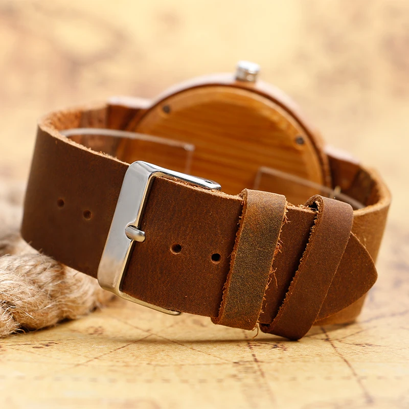 Часы наручные мужские/женские кварцевые из натуральной кожи с бамбуковым