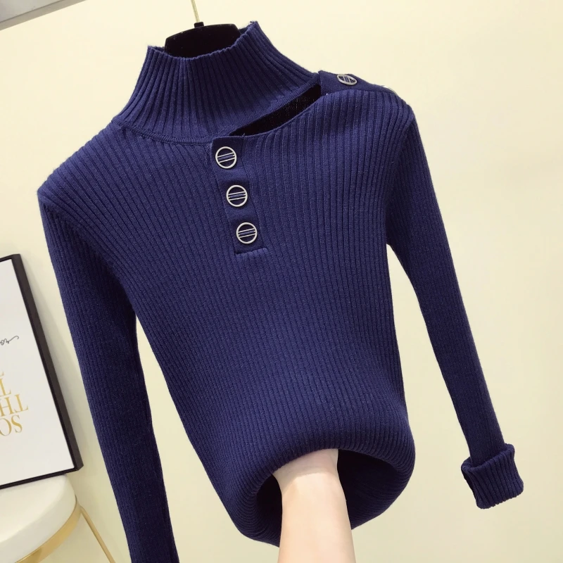 WHITNEY WANG 2018 Autumn Winter Fashion Streetwear Sexy Buttons Hollow Out Slim Sweater Women Jumper Pullover Sweaters Womens | Женская