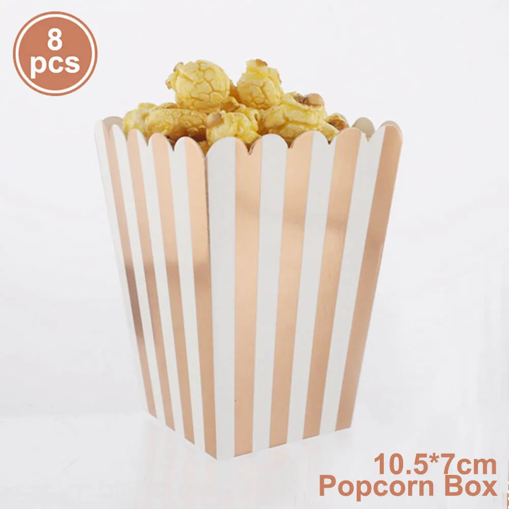 8pcs popcorn box Посуда для вечеринки в честь Дня Рождения Розовое Золото чашки с изображением бумажные тарелки и соломки салфетки десертные тарелки обеденные тарелки Bachelor вечерние принадлежности - Цвет: 8pcs popcorn box