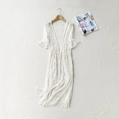 Женский прозрачный кардиган кружевной длинный с цветами лето Пляжная верхняя