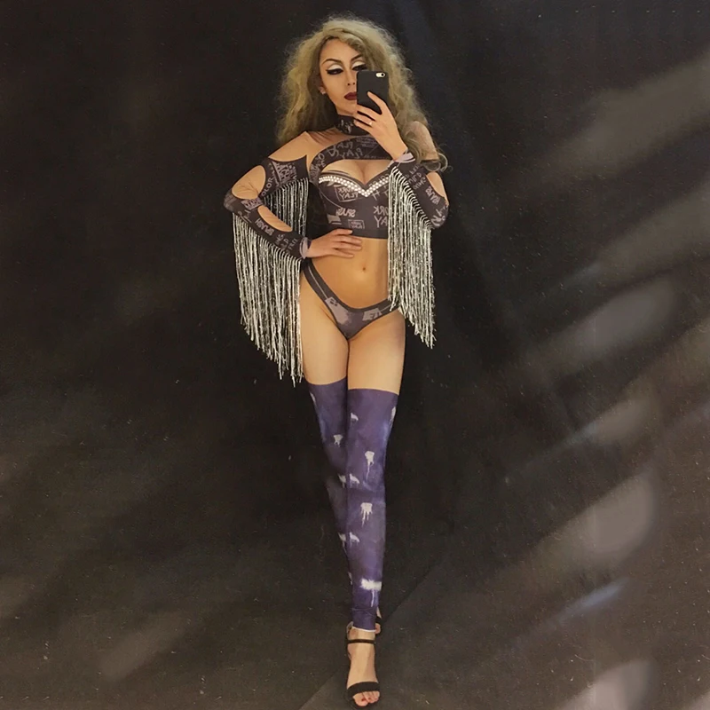 Белый черный сексуальный комбинезон с кисточками и 3D принтом шикарный женский