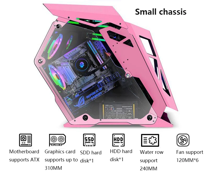 222*500*585 мм водяное охлаждение игровое шасси специальная форма RGB PC Mainframe боковой прозрачный чехол gamer gabinete computador