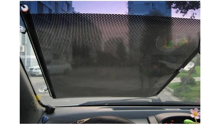 

125*50cm Retractable Car Sunshade Rolling Car Front Window Solar Protection Sunscreen PVC + Metal Rod Car Front Rear Windshield