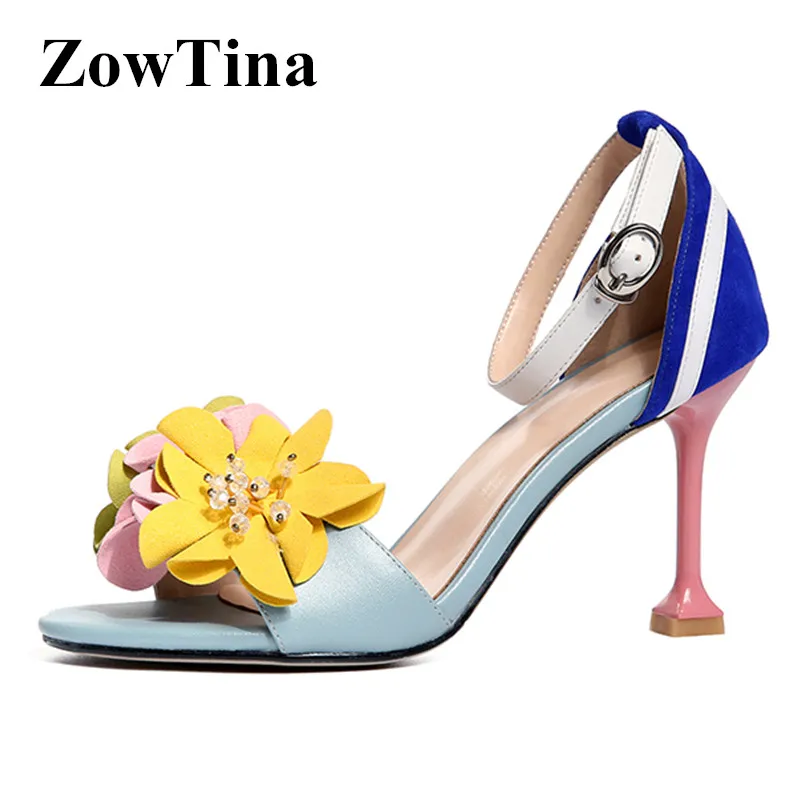 

Women Gladiator Ankle Strap Sandals 3D Flowers Thin High Heels Summer Ladies Shoes Woman Crystal Bead Sandalias Mujer Chaussure