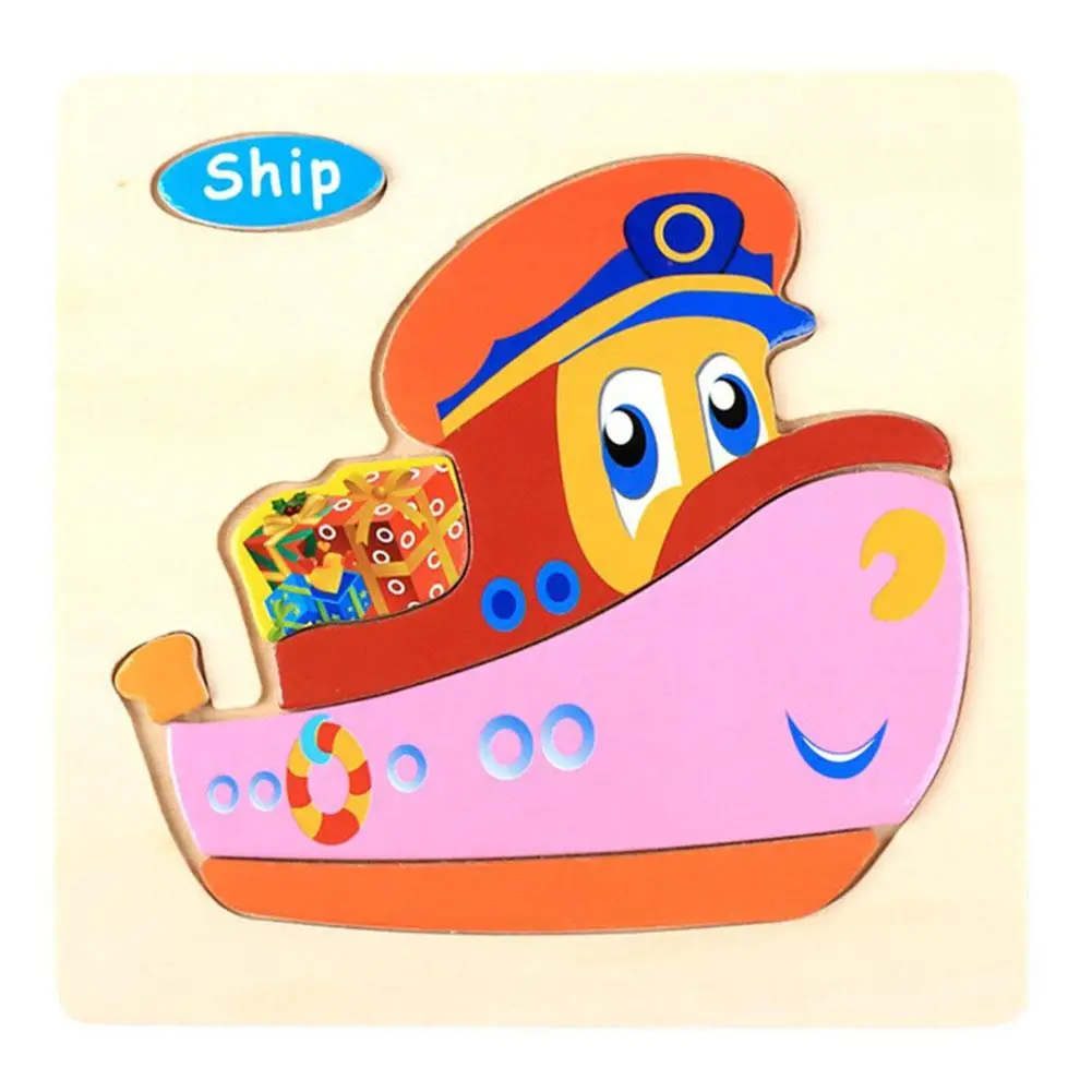 ship 1 шт. детские игрушки Мультяшные 3D детские игрушки-головоломки животные деревянные головоломки детские развивающие игрушки для детей подарок - Цвет: ship