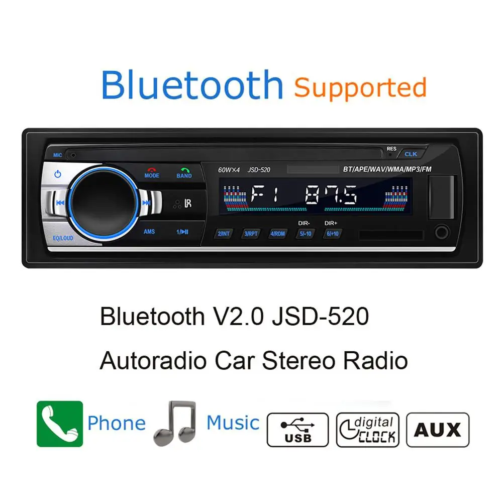 12 В Bluetooth Стерео FM радио MP3 аудио плеер USB SD AUX Авто Электроника сабвуфер в dash 1 DIN