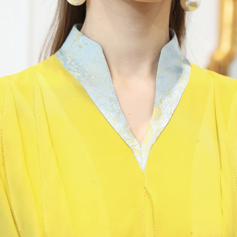 VOA тяжелое шелковое жоржет желтое цветочное Складчатое Платье с принтом женское